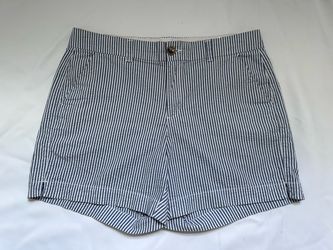Blue and White Seersucker Striped Shorts