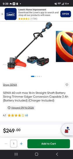 SENIX 60-volt max 16-in Straight Shaft Battery String Trimmer Edger Conversion Capable 3 Ah (Battery Included) (Charger Included)