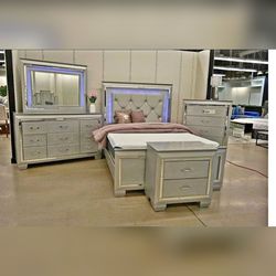 4PC LED Bedroom set with paded head board.