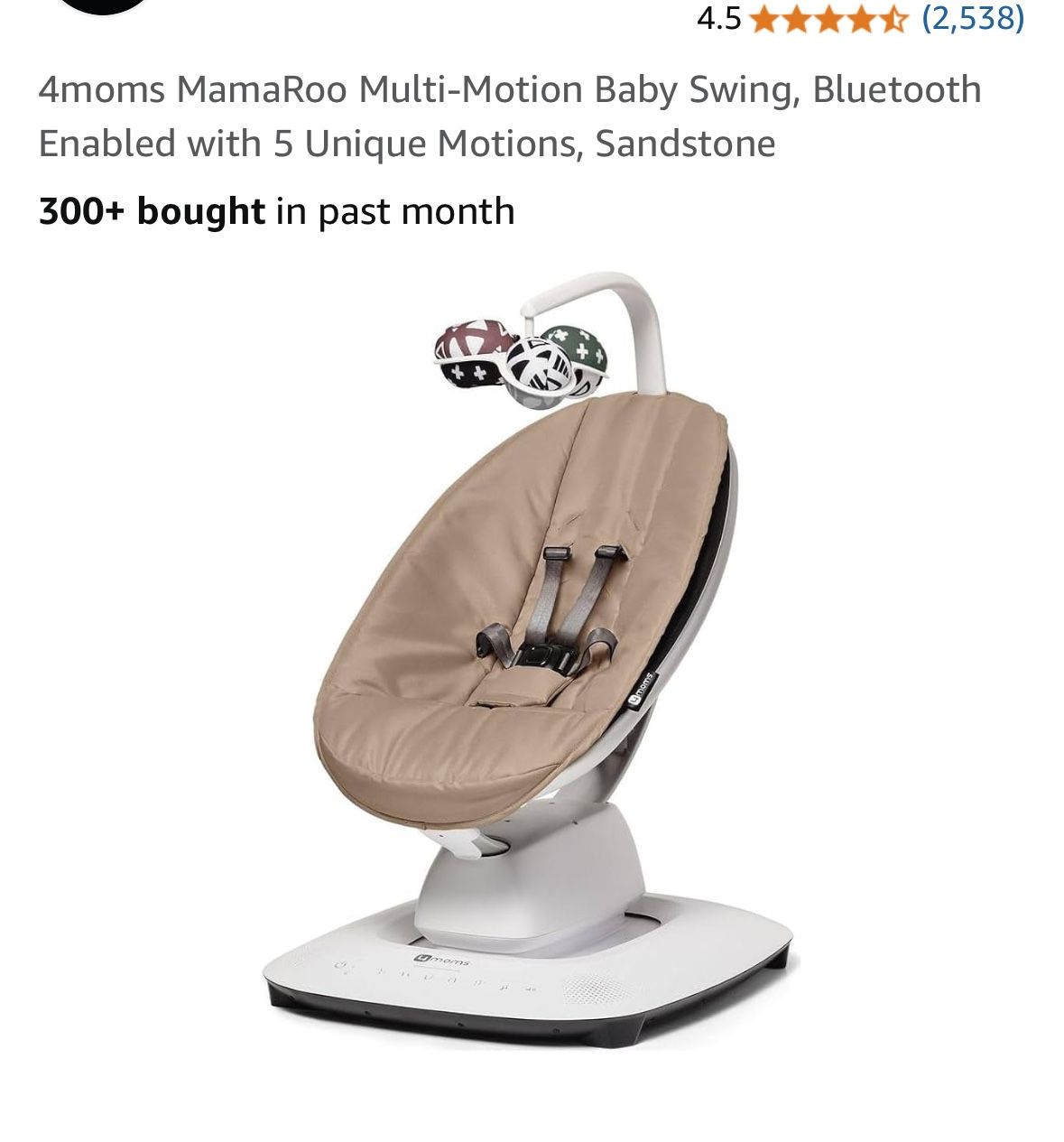 4moms MamaRoo Multi-Motion Baby Swing, Bluetooth Enabled with 5 Unique Motions, Sandstone