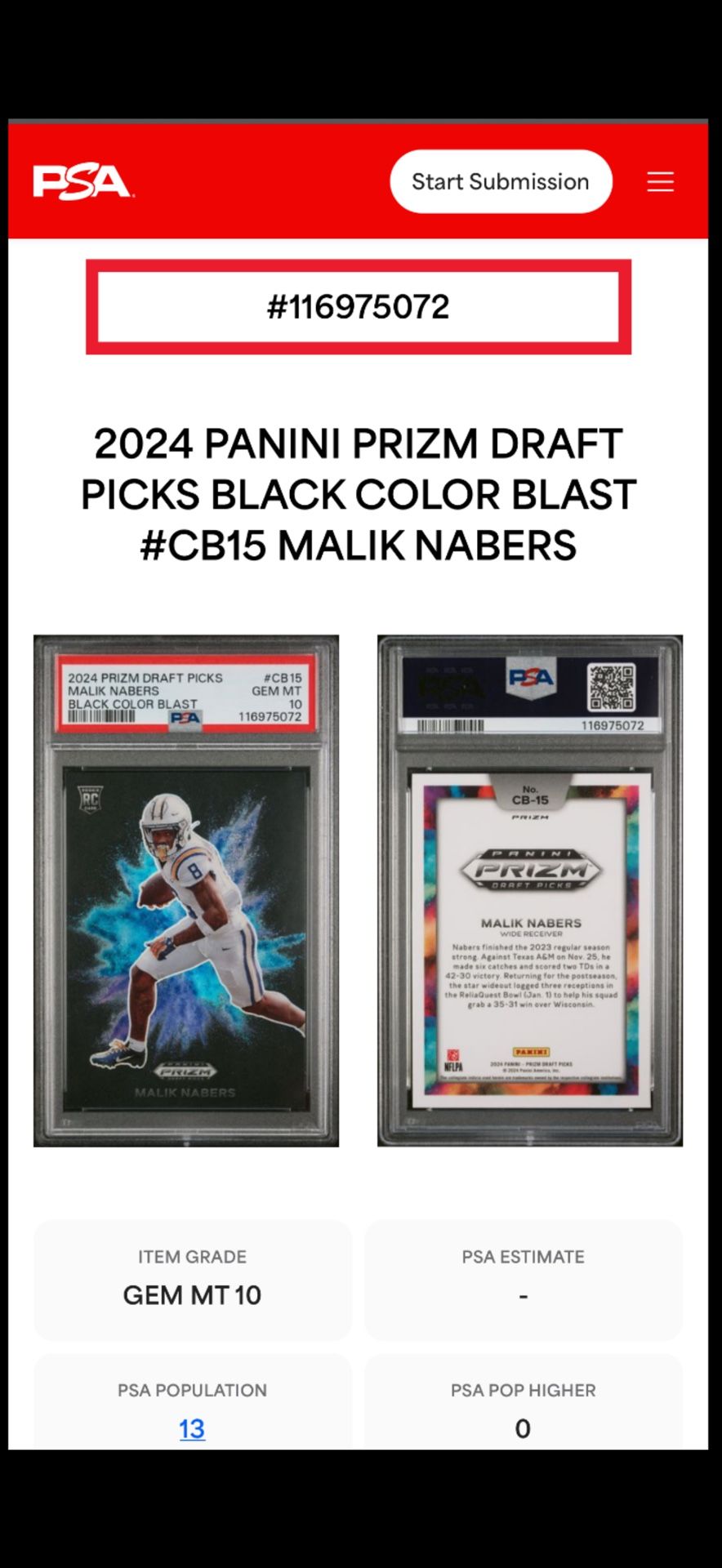 Malik Nabers 2024 Panini Prizm Draft Picks Black Color Blast