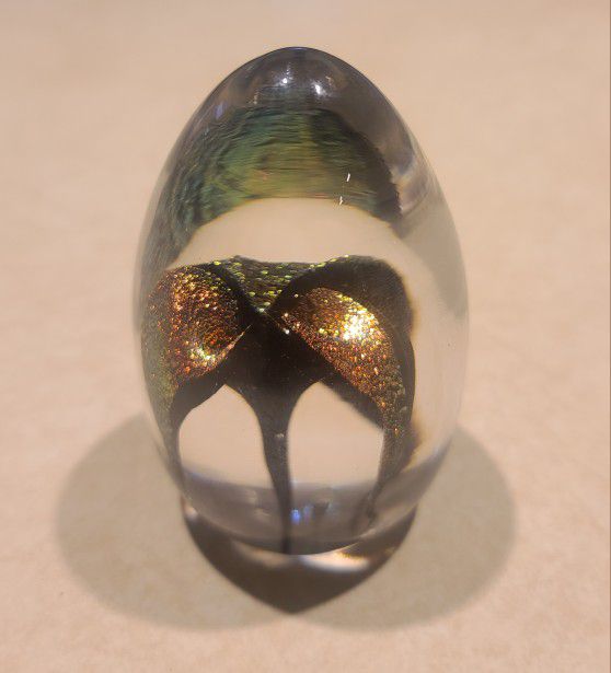 Beautiful Blown Glass Egg Shaped Paperweight Signed AC 08