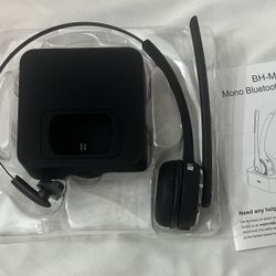 Trucker Bluetooth Angteela Headset with Microphone, Wireless Cell Phone Headset with Noise Canceling Mic Charging Base Mute Function for Home Office C