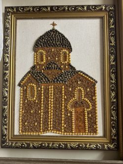 Hand Beaded Antique Christian Church Picture