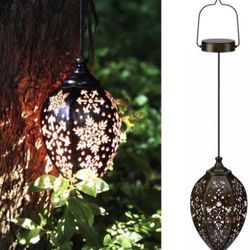 KOOPER Solar Lights Outdoor Decorative, Solar Lanterns Outdoor Hanging with Hollowed Pattern Metal Lamp Wireless Waterproof Decorative for Porch Garde
