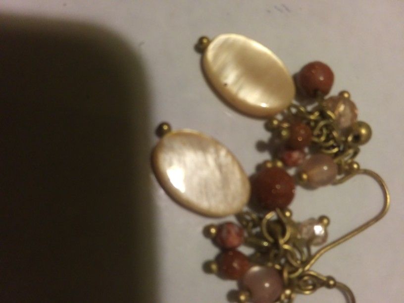 Moonstone Sandstone Mother Of Pearl. Vintahe Earrings