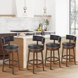 Swivel Bar Stools Set of 4, 30 Inch Swivel Counter Height Stools, Modern Upholstered Wooden Barstools with Back for Kitchen Island Dining Room Bar, Da