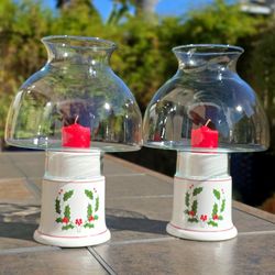 Classic Hurricane Christmas Candle Holder 10" Lamp - Set of 2