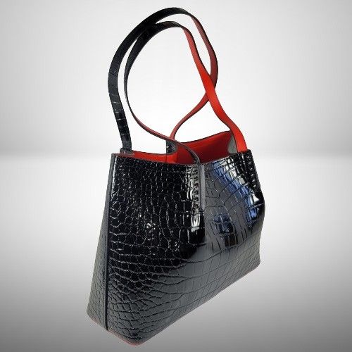 Christian Louboutin Cabarock Small Tote bag - Alligator embossed calf leather and spikes - Black