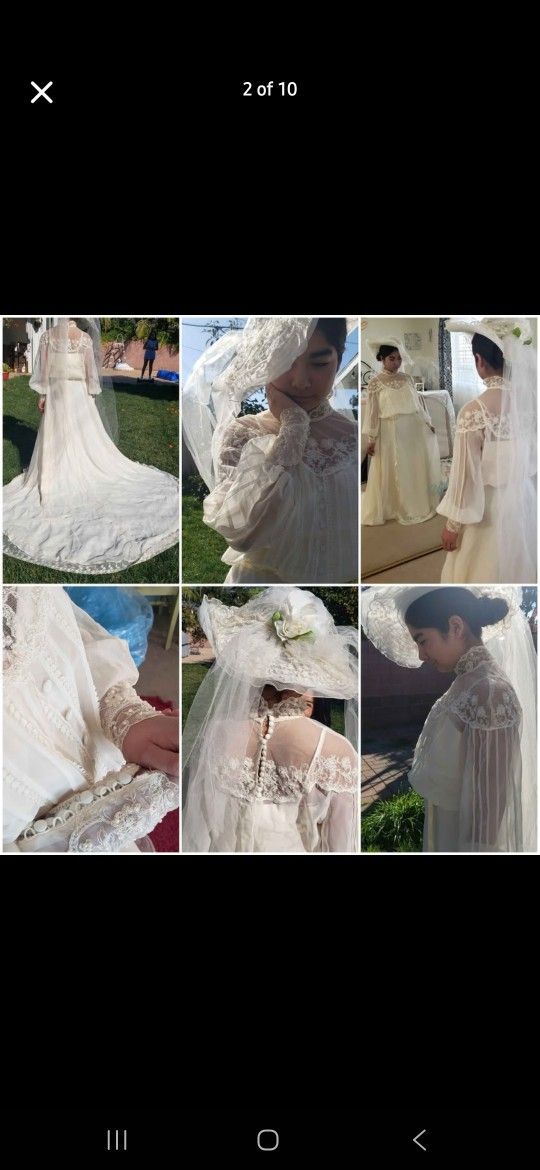 Custom vintage bridal dress /gown classic details.buttons down a semi-sheer back, beading and lace.