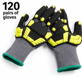 Amazon Basics Safety Work Gloves, Cut Level A1, Abrasion ANSI Level A4, Impact Protection, Touch Screen Friendly, 15G Sandy Nitrile Palm, Yellow, Size