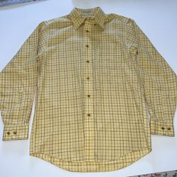 LL BEAN Wrinkle Resistant Long Sleeve Yellow Checkered Shirt Sz S-Reg Preowned!