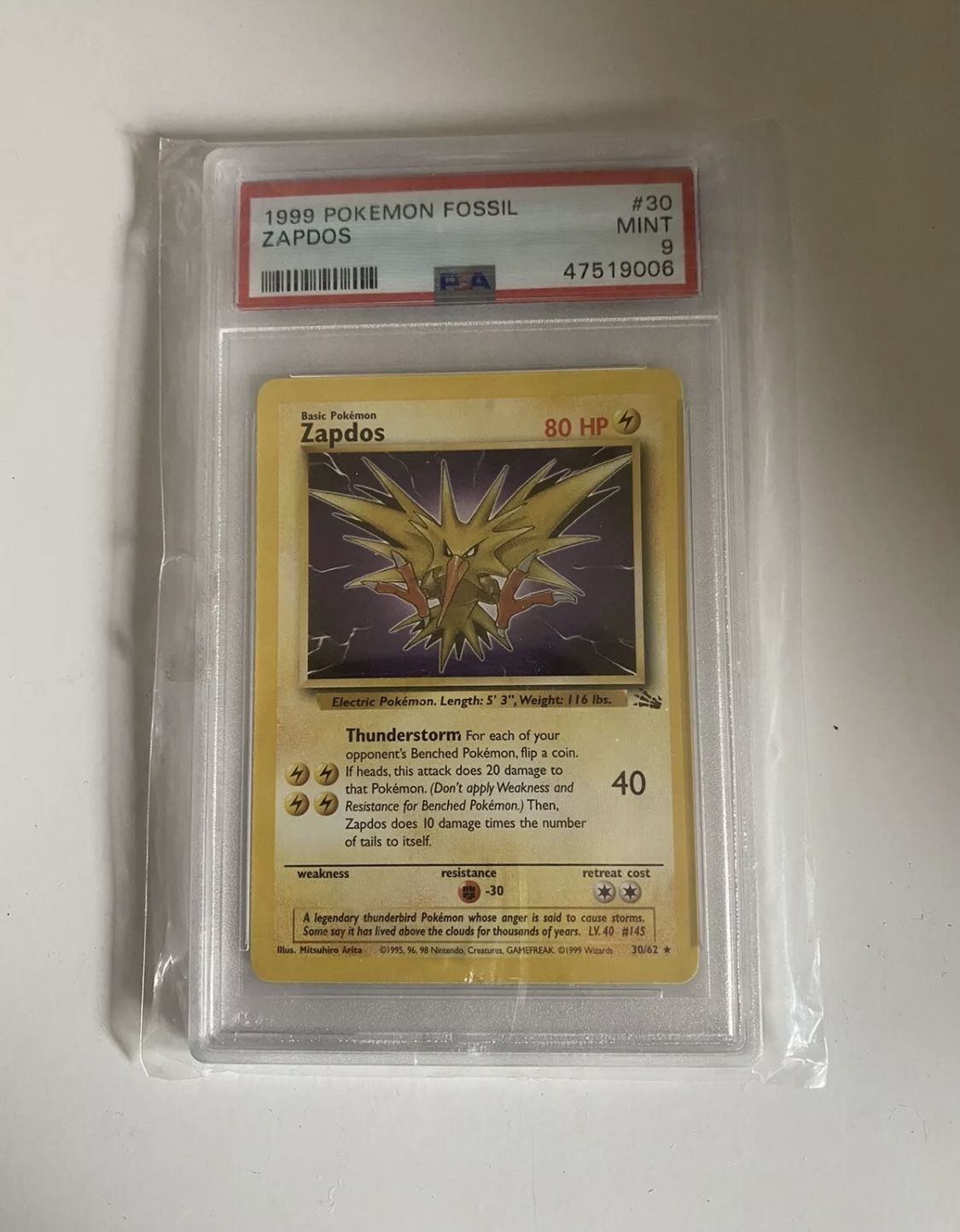 Psa 9 Zapdos Fossil 30/62