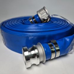 2" x 100 Ft Discharge Hose, Heavy Duty PVC Lay Flat Water Backwash Hose,Durable Pool Drain Hose with Aluminum CE Fittings for Water Pump And Filters