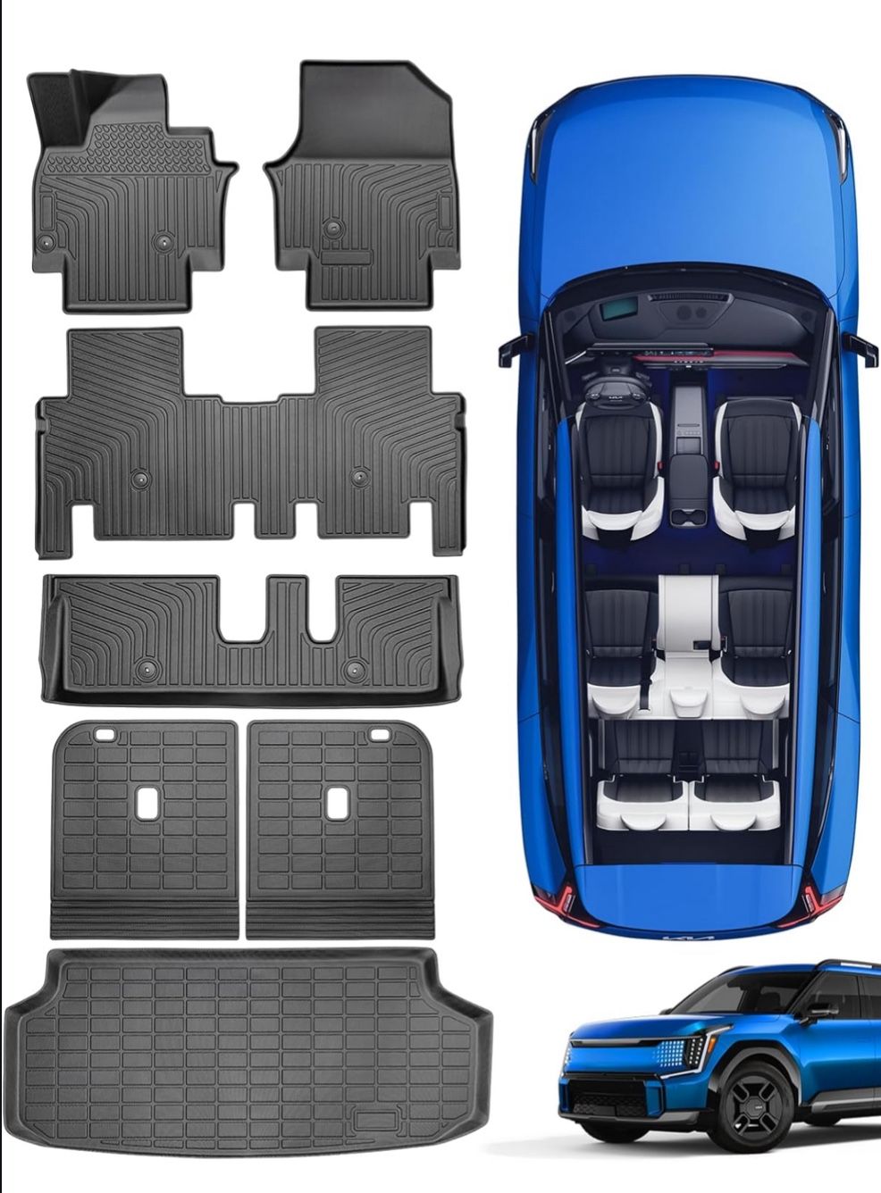 2024 for KIA EV9 Floor Mats & Cargo Liner with Backrest (7 Seats only), TPE All