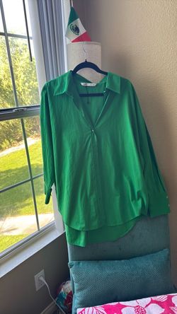 Zara Green Button-Down Blouse