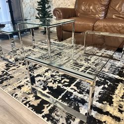 3 Piece Modern Glass Coffee Table Set 