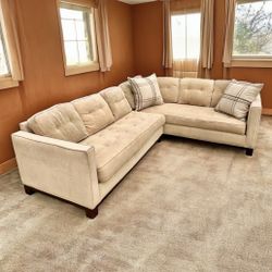 Macy’s Beige 110” by 82” 2pc Tufted Sectional Sofa 