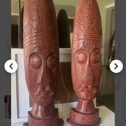 2 pc Wooden African Table Top Statues