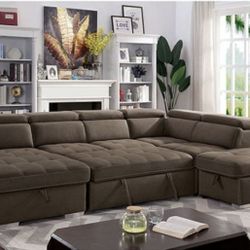 Brand New Brown Contemporary Style Sectional Sofa Storage Sleeper