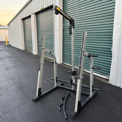 Nautilus squat rack with lat pull down 