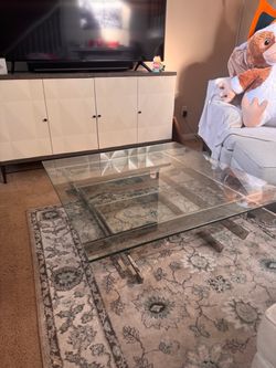 Large Glass Top Coffee Table with Heavy Metal Base