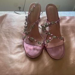 Finesse Pink satin stiletto heels with rhinestone embellishments  #glamour #partyshoes size8