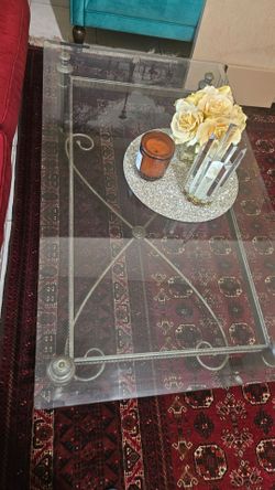 Coffee table and one side table glass woth brass metal 2 piece