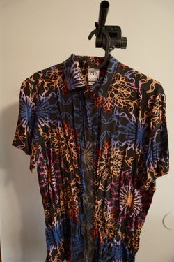 Zara Man Geometric Abstract Print Short Sleeve Button-Down Shirt - Size Large