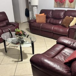 3 PC Leather Sofa Set/ Juego de Sala Cuero 3 Piezas