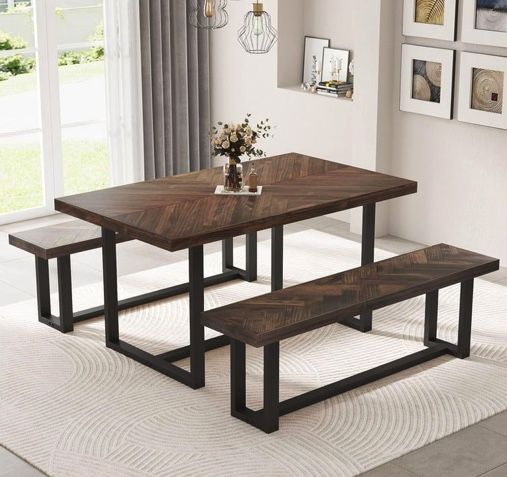 Dining Table 52" Modern Farmhouse Solid Wood Dining Table for 4 to 6 ppl, Rectangular *BRAND NEW