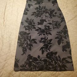 Gray Pencil Skirt W/black Velvet Floral Print