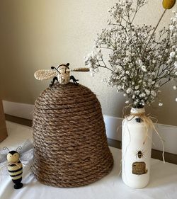 Large Handmade Boho / Natural |  Bee Hive / Skep With Large Bee | For Decor / Baby Shower / Gender Reveal / Bridal Shower 