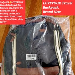 $25☀️LoveVook Travel Backpack for Women, 40L Carry On Backpack with 3 Packing Cubes,TSA Personal Item Travel Bag. Brand New.  Only $25 !!!