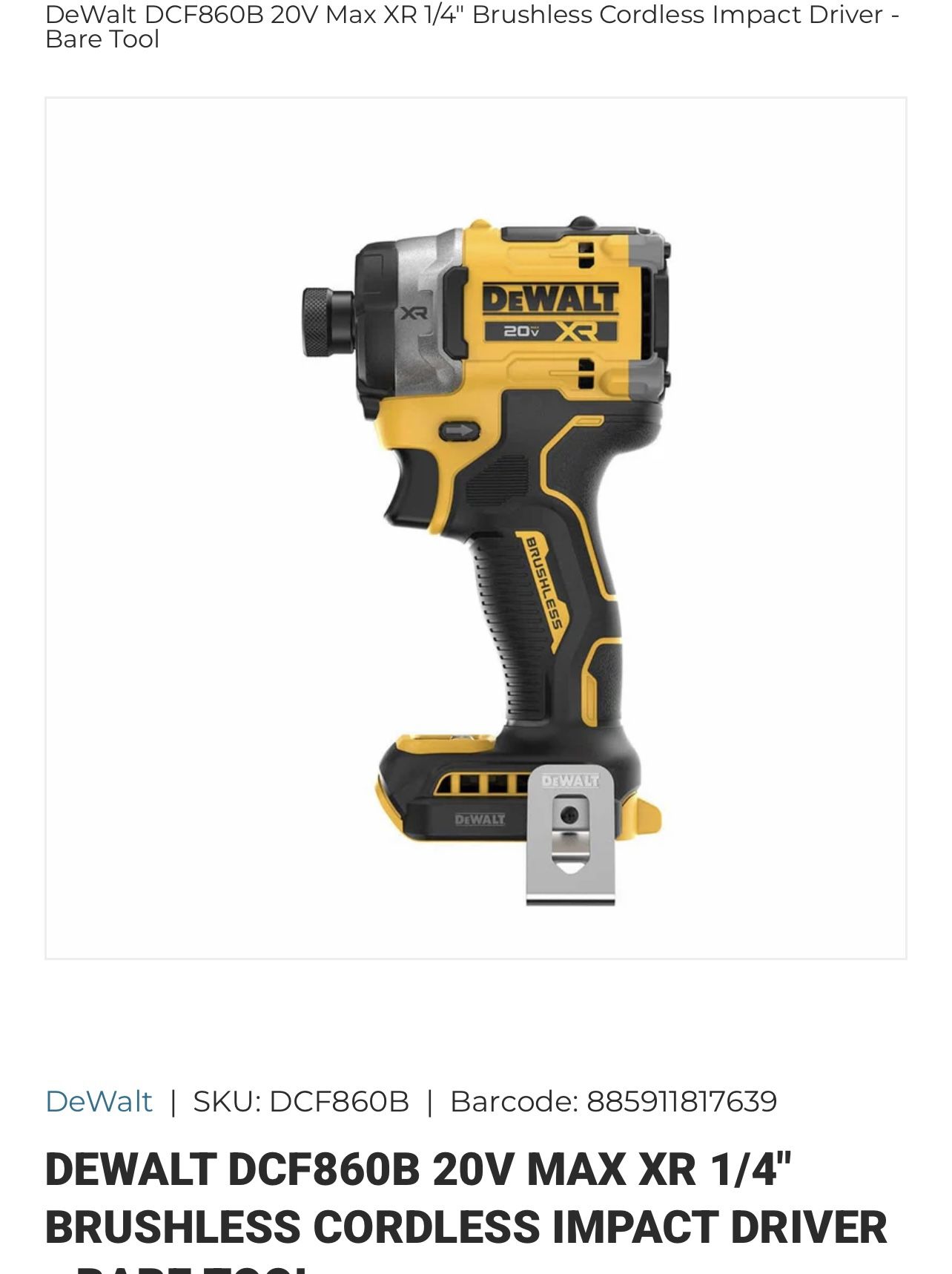 DEWALT 20V XR Cordless Impact Driver