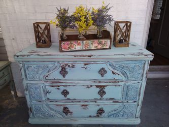 Heavily distressed Bassett dresser/console