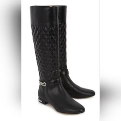 MICHAEL KORS RAMSEY ICONIC MK LOGO QUILTED CHAIN TALL RIDING BOOTS 7