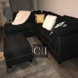 New Black Sectional Sofa Couch Ottoman 
