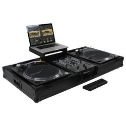 Odyssey FZGSLBM10WRBL Black Low Profile 10″ Format DJ Mixer and Two Battle Position Turntables Flight Coffin Case with Wheels and Glide Platform