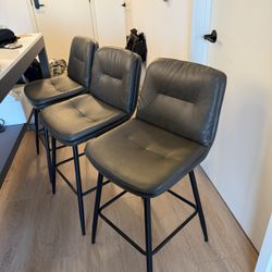 24 in. Modern Metal Frame Gray Faux Leather Upholstered Counter Stools with Footrest Set of 3