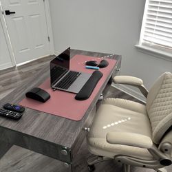 Weathered Grey Writing Desk with Glass Sides