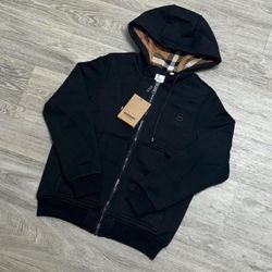 Black And Grey Burberry Zip Up Hoodie