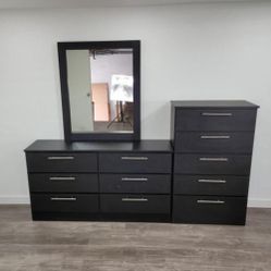 Black Dresser Whit Mirror And Chest  ⚫️ Cómoda Con Espejo Y Gavetero Negro 