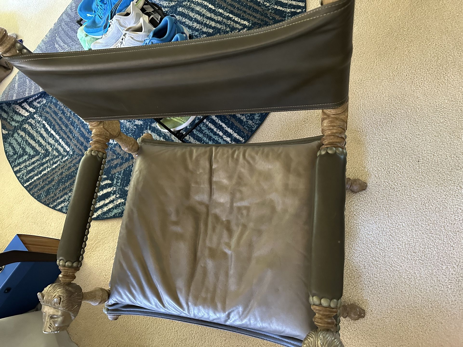 Leather And Ornamental Wood Directors Type Chair