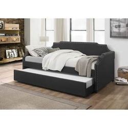 Brand new dark gray or khaki twin daybed with twin trundle (81.89 x 42.13 x 36.81 in. H)