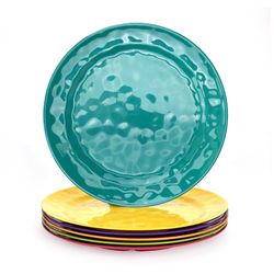 6-Piece BPA Free Break-resistant Hammered Melamine 10” Plate Set, (Multi color), NEW