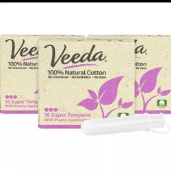 100% Cotton SUPER TAMPONS By Veeda- BPA & Toxin Free 