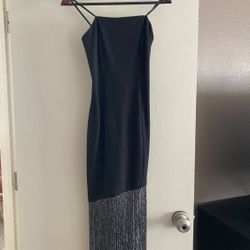 Elegant Black Dress with Silver Tassels