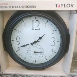 14" Decorative Indoor/Outdoor Clock & Thermometer