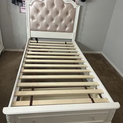 Twin bed frame with storage drawer and LED lights